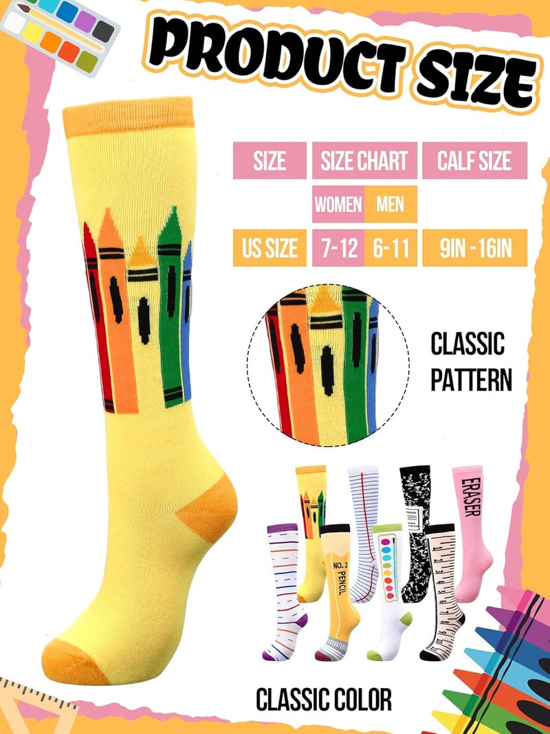 Glitopper 8 Pairs Colorful Crayon Knee High Socks Pencil Crayon Socks for Women Girl Teacher Costume School Supply - Image 2